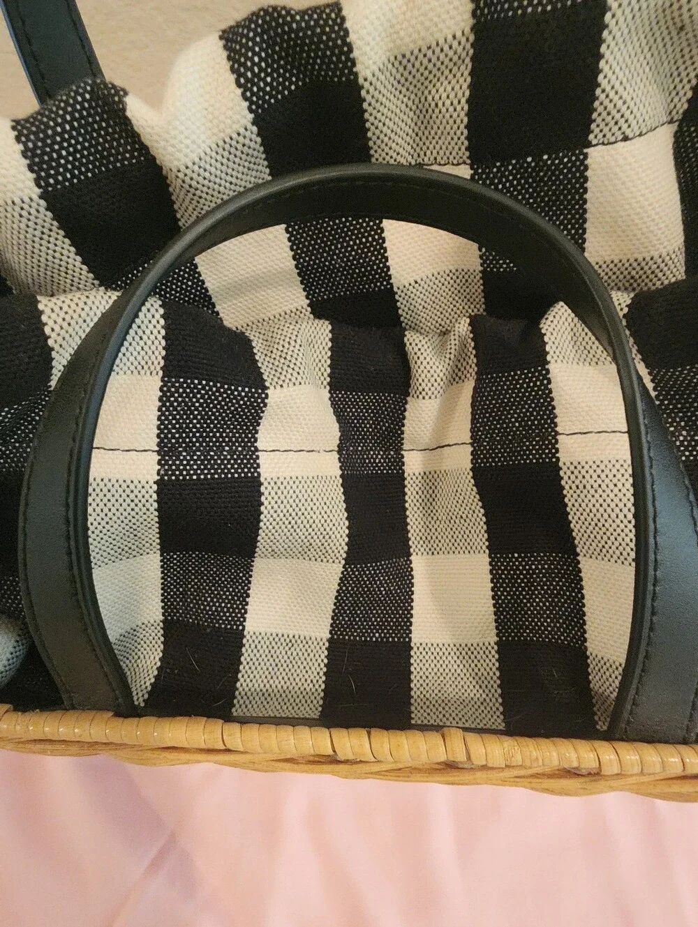 RARE Kate Spade Sam Gingham Wicker Medium Satchel Basket Bag W/ Dust Bag